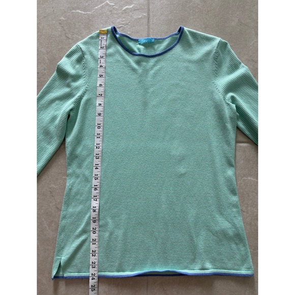 J McLaughlin Sweater Womens Small Green Blue Striped 3/4 Sleeve Coastal‎ Preppy - Picture 10 of 10
